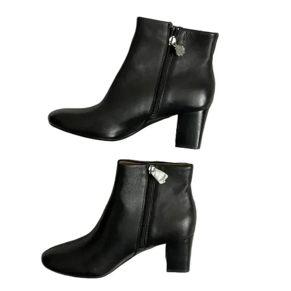 Bettye Muller New Deena Black Soft Leather Heel Ankle Booties Sz 7.5‎ No Box